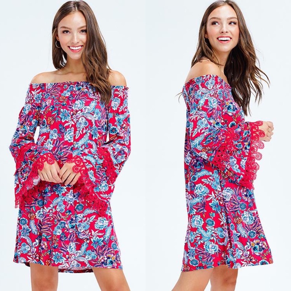 4 for $20 SALE! Floral Lace Off The Shoulder Dress